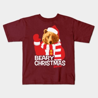 Beary Christmas Funny Santa Claus Bear Kids T-Shirt